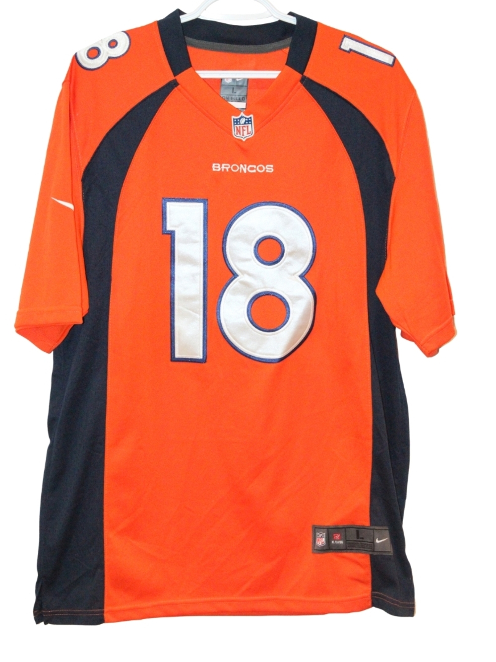 Nike Orange and Navy #18 Broncos Football Jersey